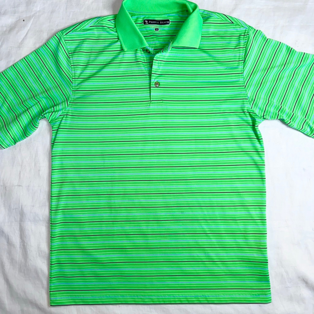 NWOT Men’s Med Pebble Beach Performance SS Golf Polo Fluorescent Green Polyester